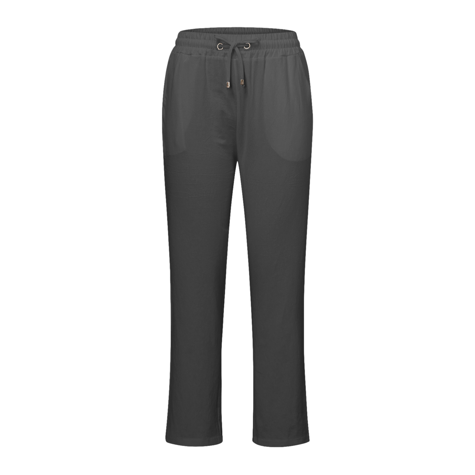 thumbnail image 4 of Pantalones rectos lisos de cintura alta para mujer - Pantalones casuales con cordón elástico - Pantalones largos con bolsillos, 4 of 5